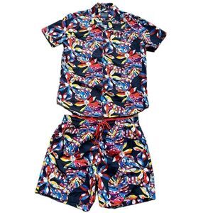 Broken Threads Men’s Swim Set Shorts and Shirt Tropical Surf Board Shorts Large